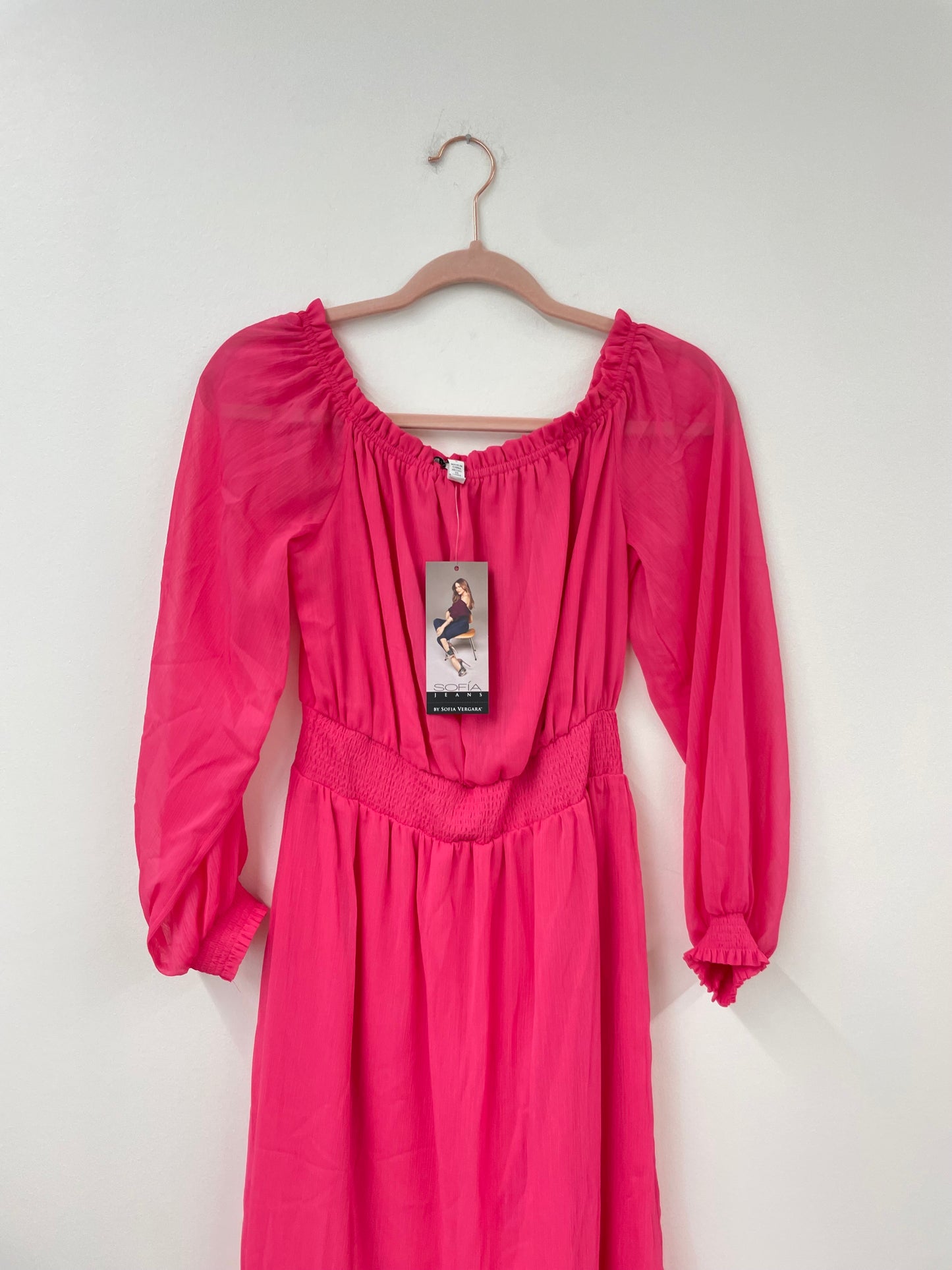Sofia sheer midi dress wear it 2 ways -off the shoulder/ with sleeves Size S /NWT