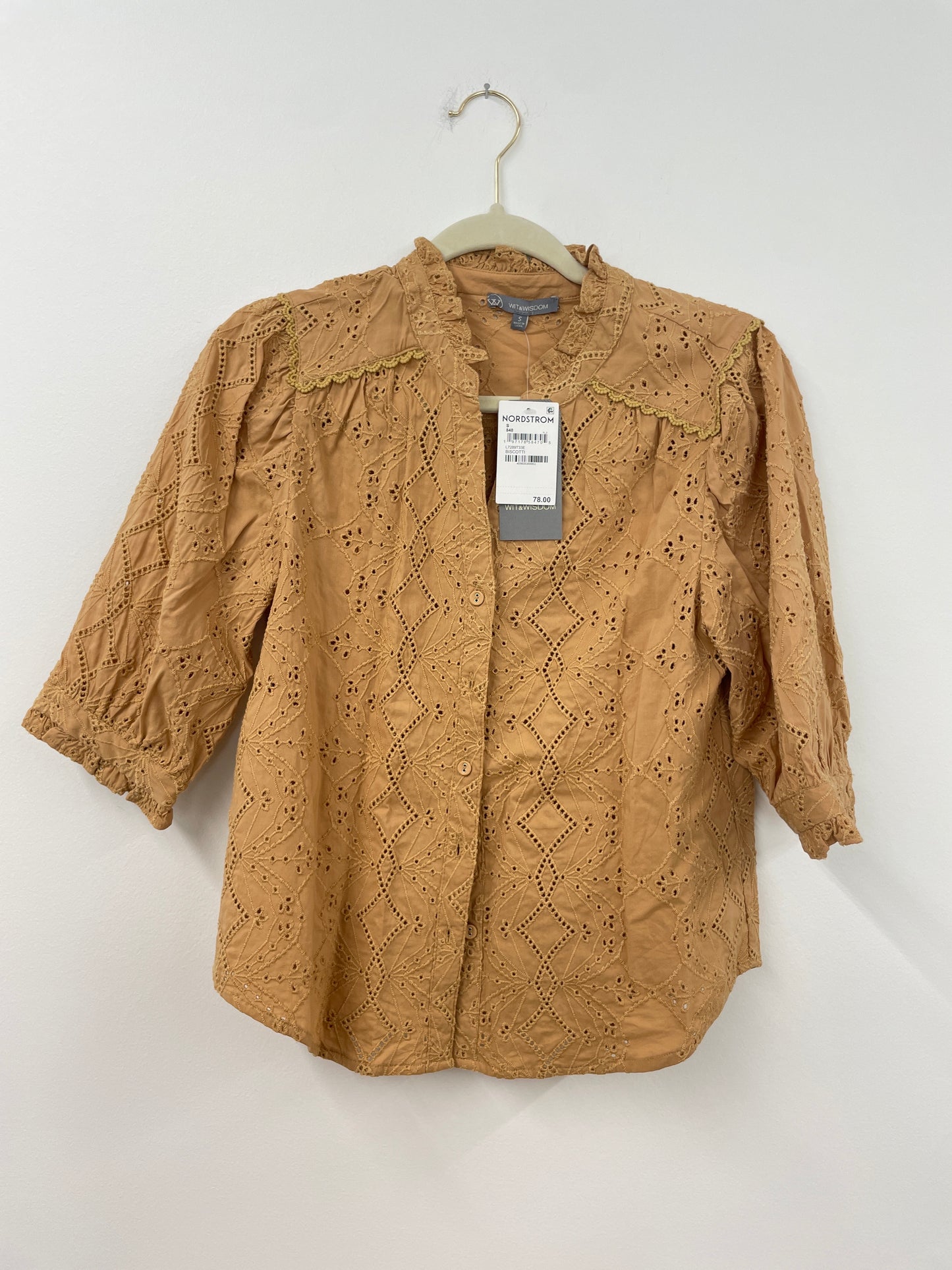 Wit & Wisdom 3/4 sleeve eyelet blouse Size S / NWT