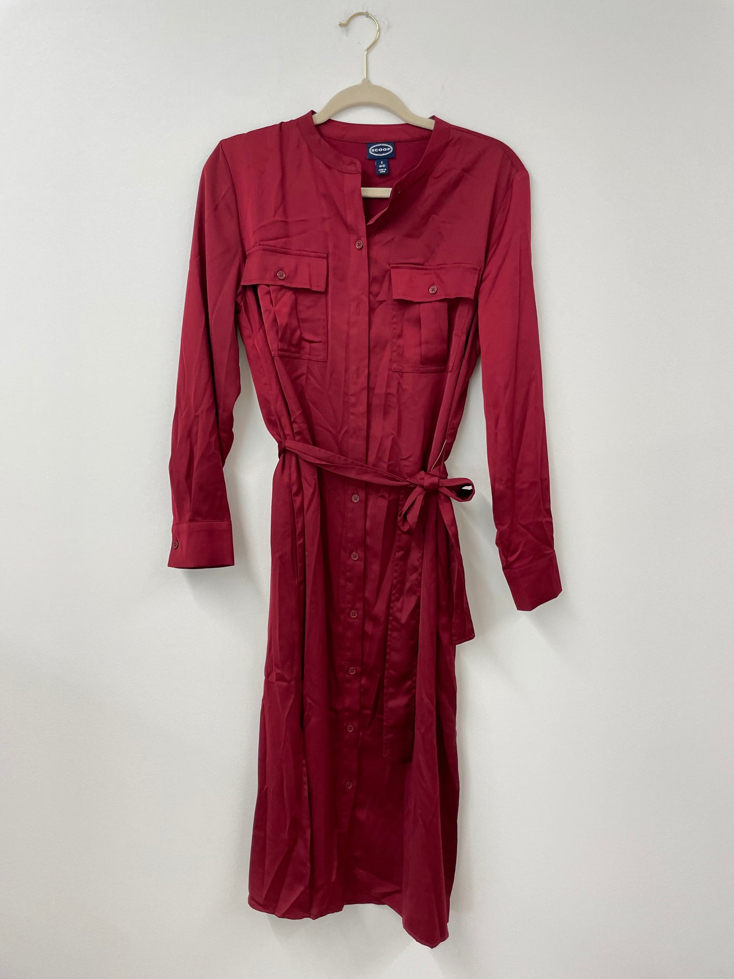 Scoop long sleeve button down midi dress with tie waist Size S / EUC