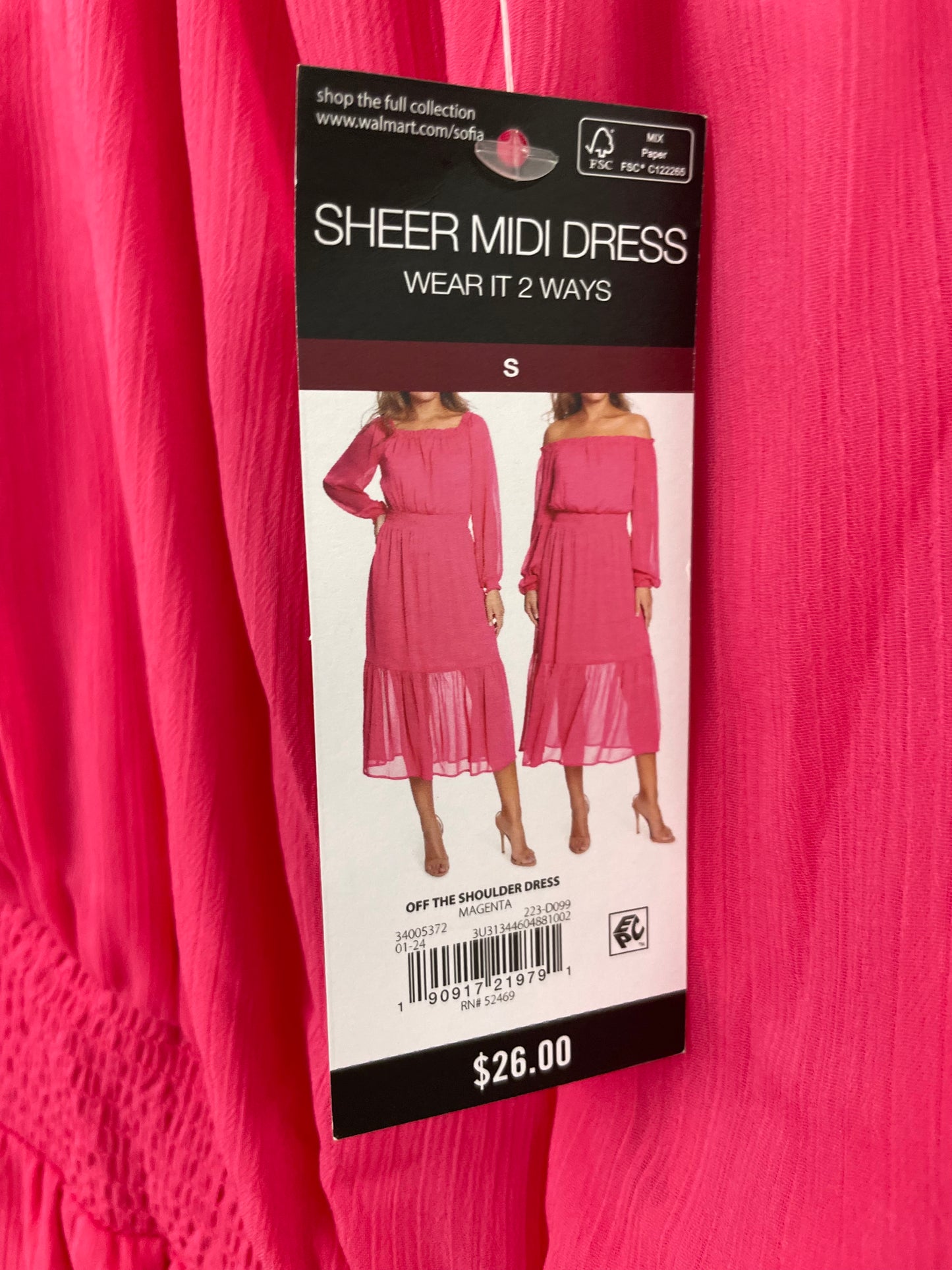 Sofia sheer midi dress wear it 2 ways -off the shoulder/ with sleeves Size S /NWT