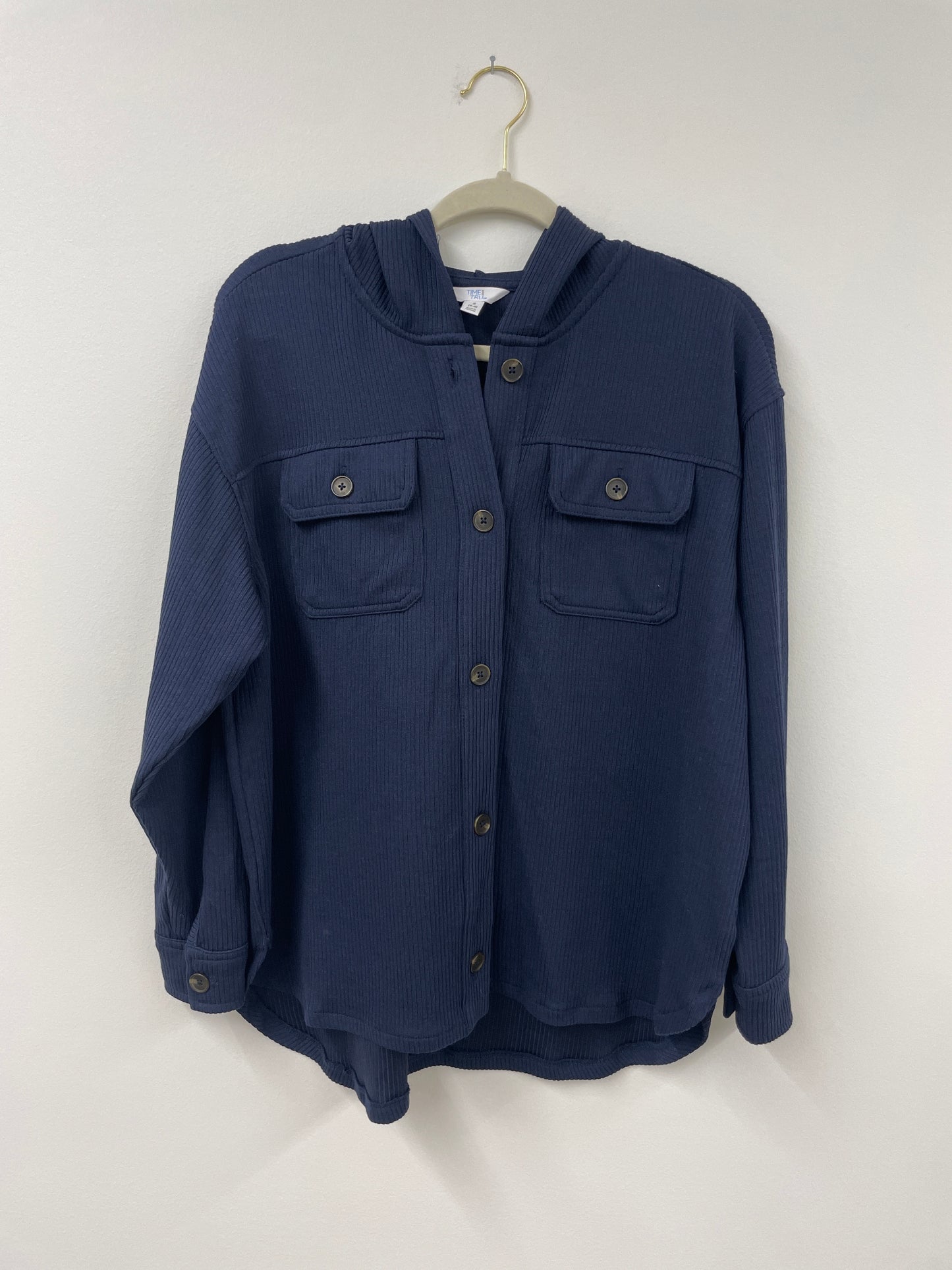 Time and Tru ribbed button up hooded shirt Size S /EUC