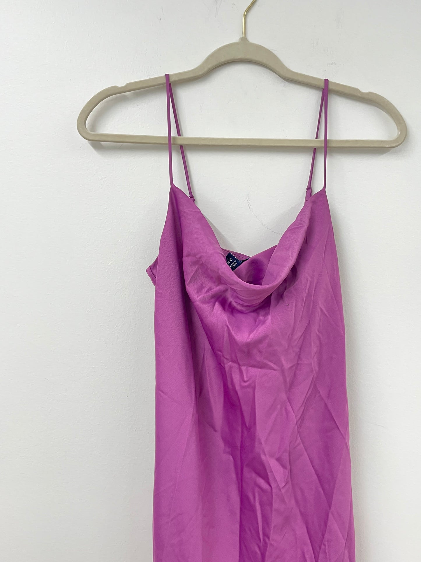 Scoop satin asymmetrical ruffle cami midi dress Size S/NWT