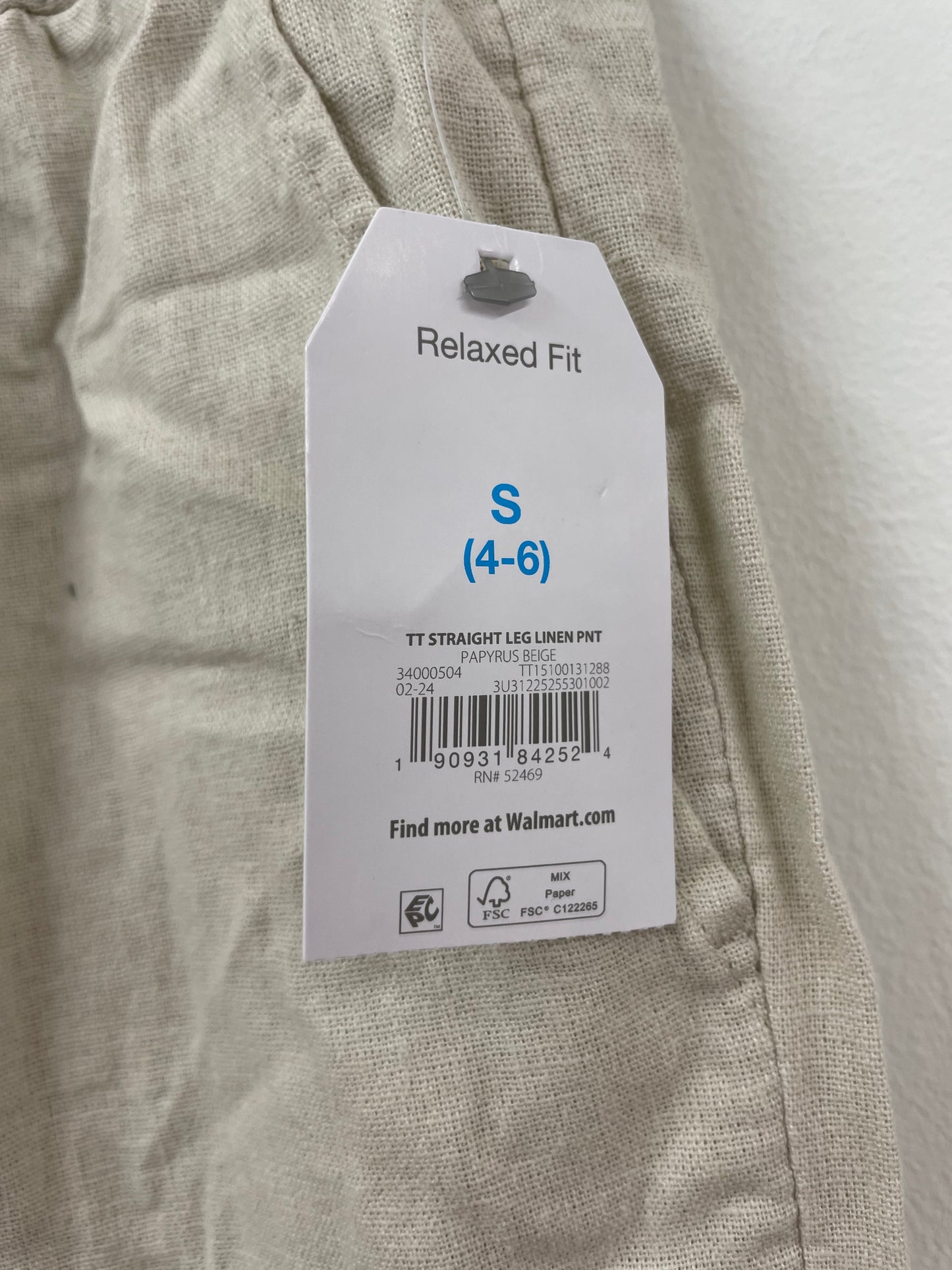 Time and Tru straight legged linen pant Size S / NWT