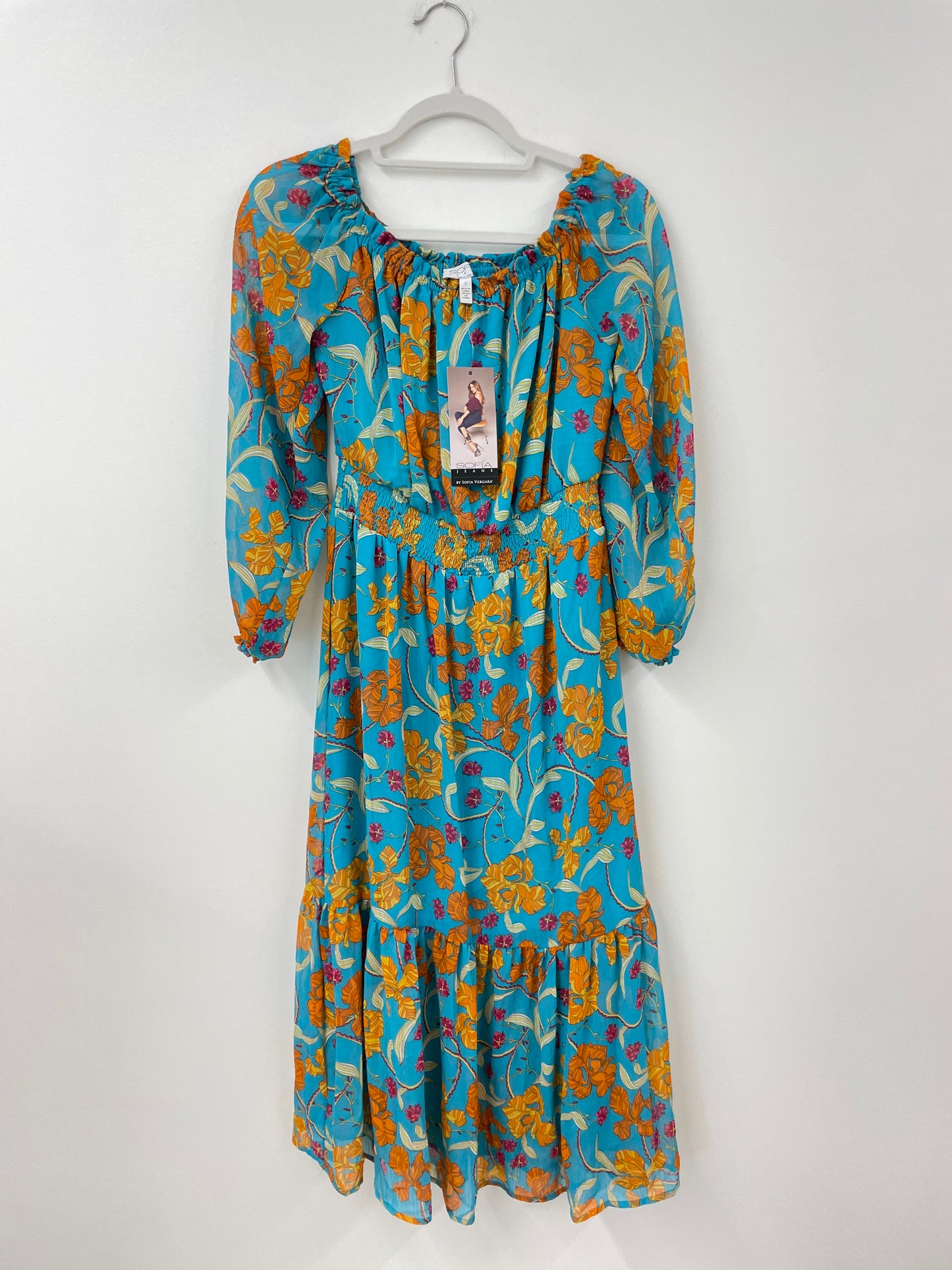 Sofia sheer midi dress wear it 2 ways -off the shoulder/ with sleeves Size S /NWT