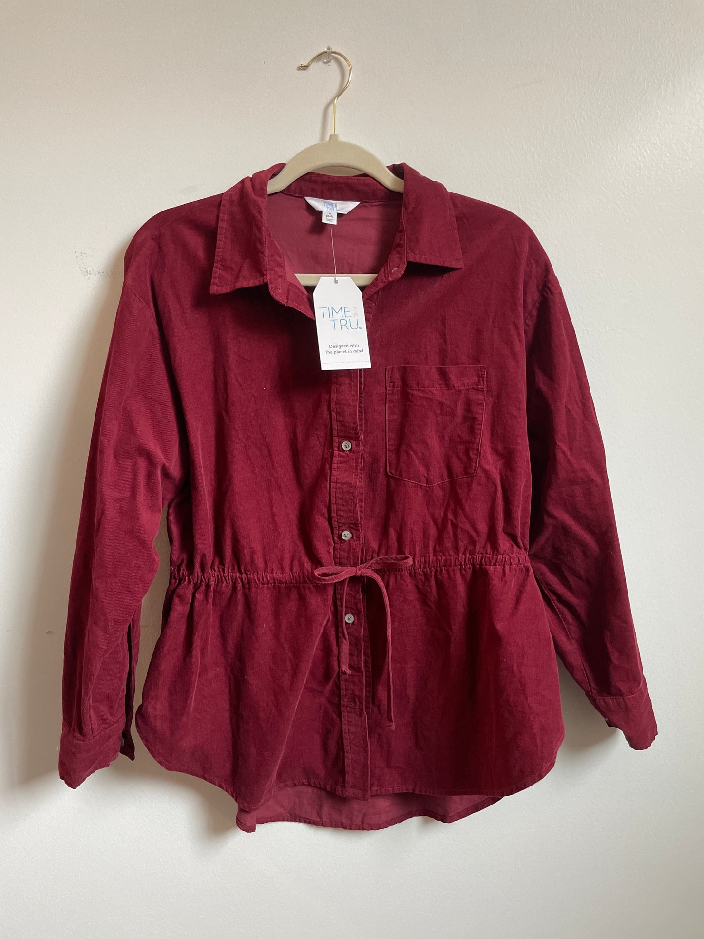 Time and Tru button down drawstring long sleeve shirt Size S \ NWT