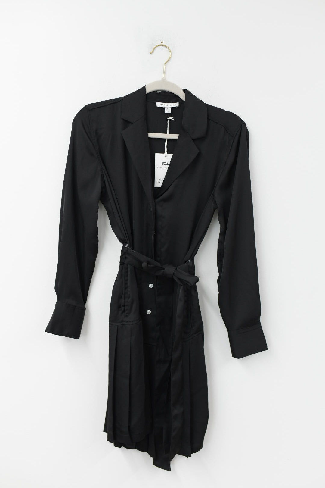 Free Assembly tie waist pleated shirt mini dress Size S / NWT