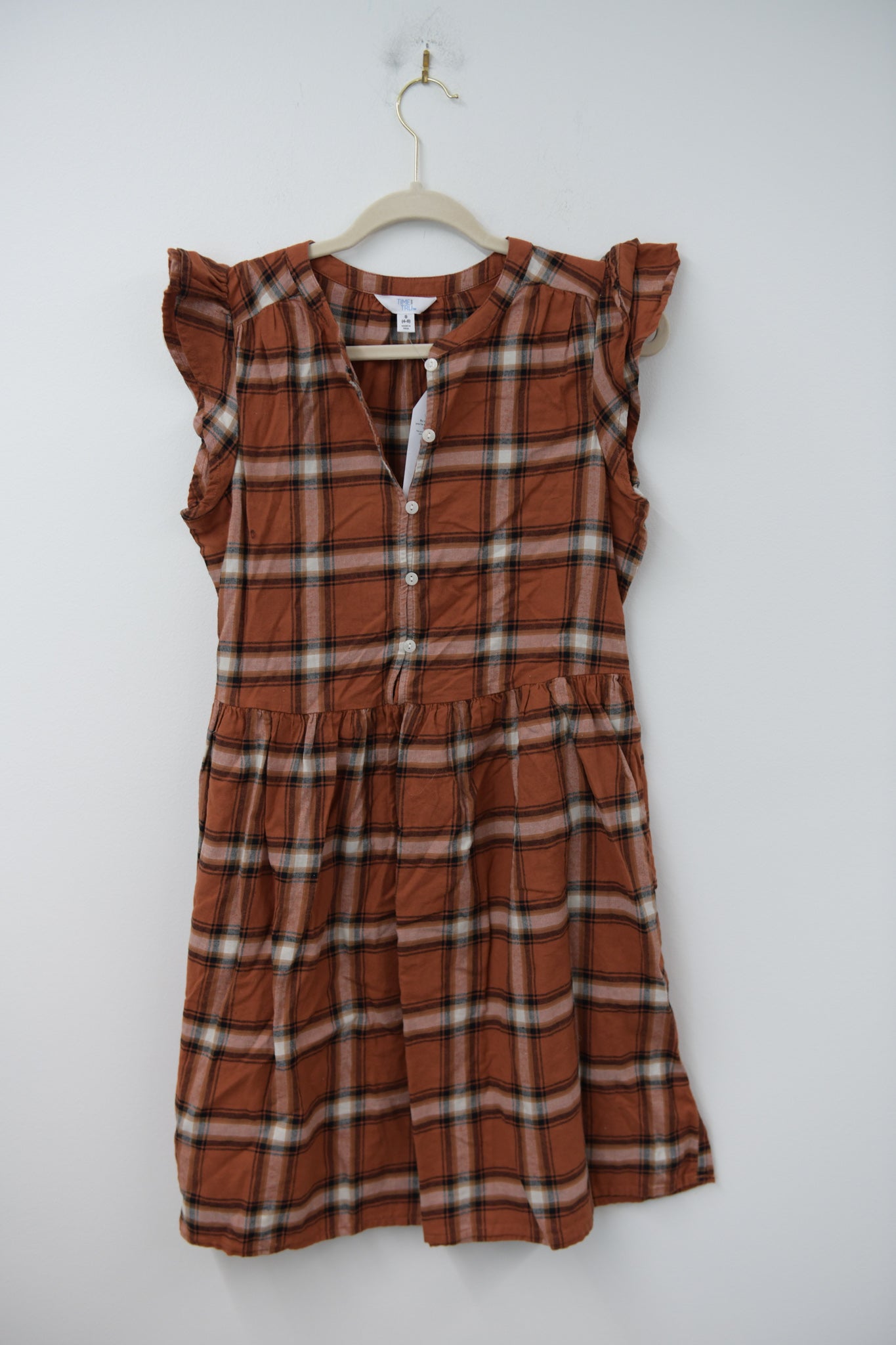 Time and Tru flutter sleeve plaid mini dress Size S / EUC