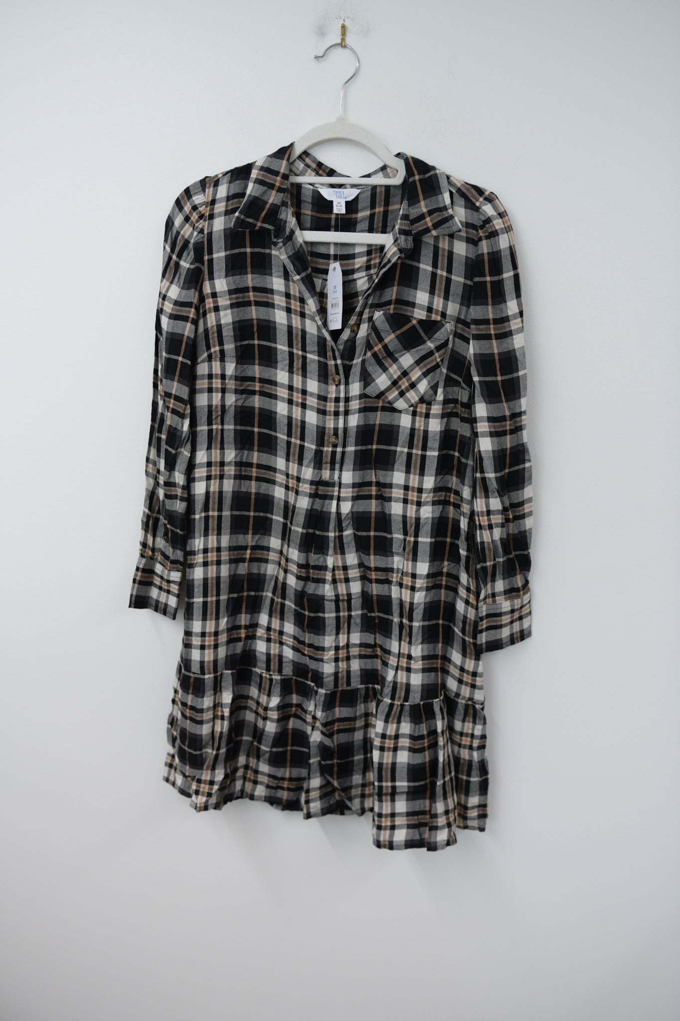 Time and Tru plaid mini shirt dress Size XS / NWT