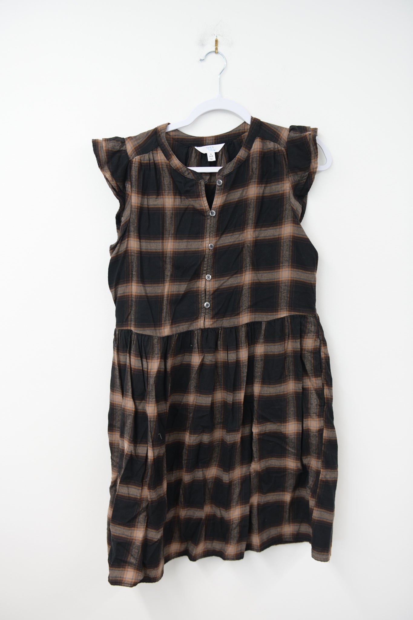 Time and Tru flutter sleeve plaid mini dress Size S / EUC
