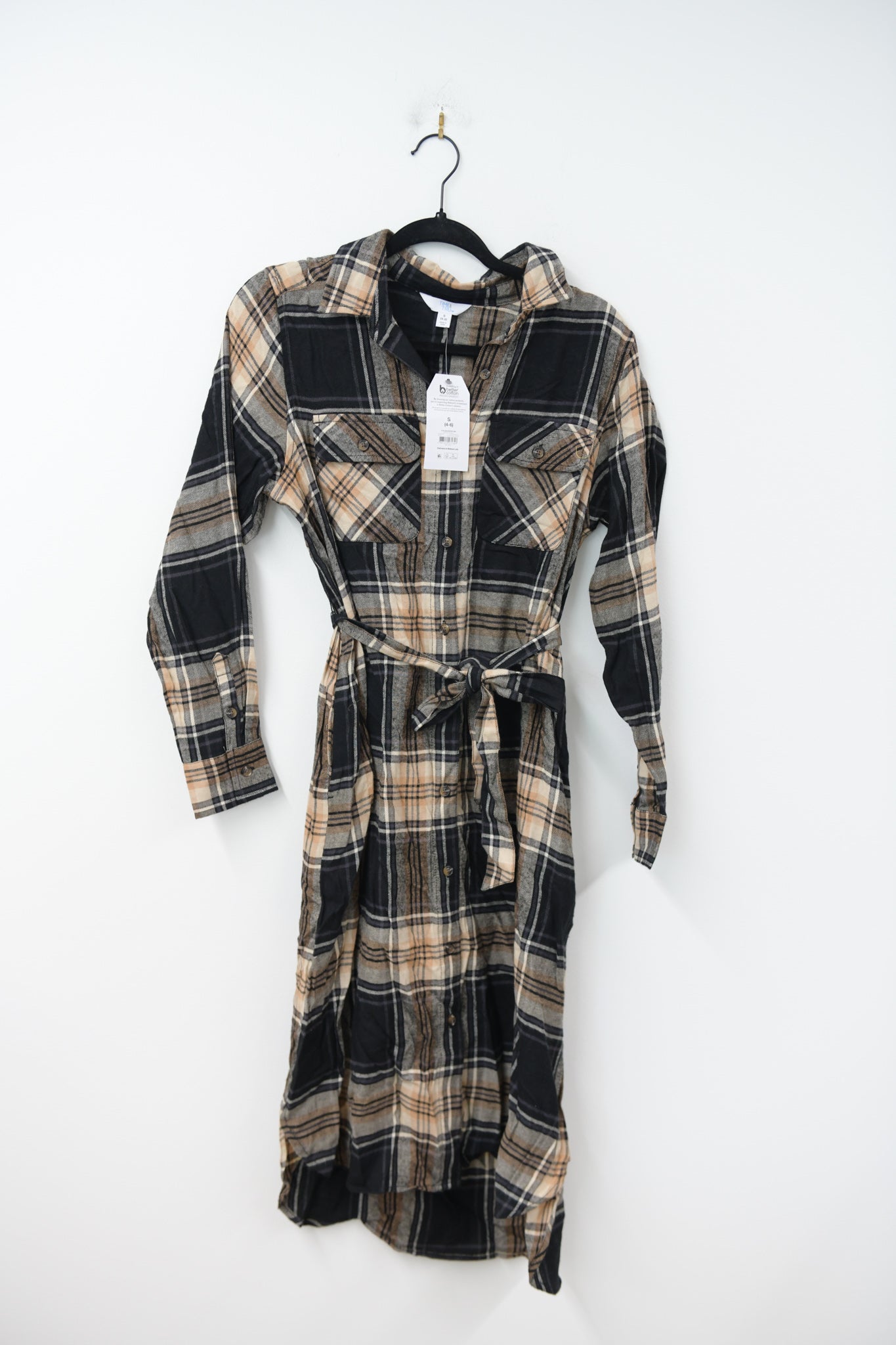 Time and Tru plaid midi tie dress Size S / NWT
