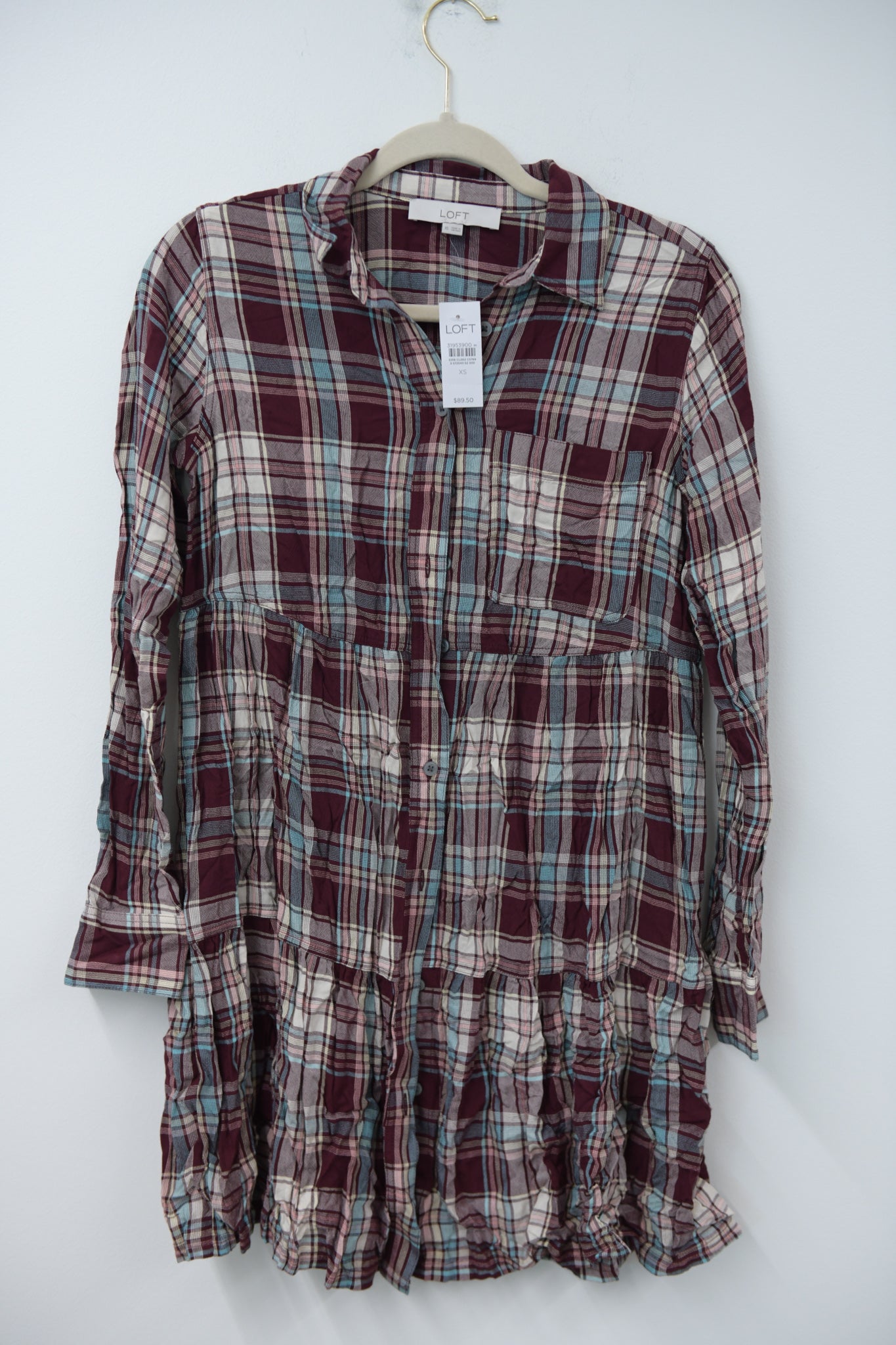 Loft long sleeve flannel mini dress Size XS / NWT