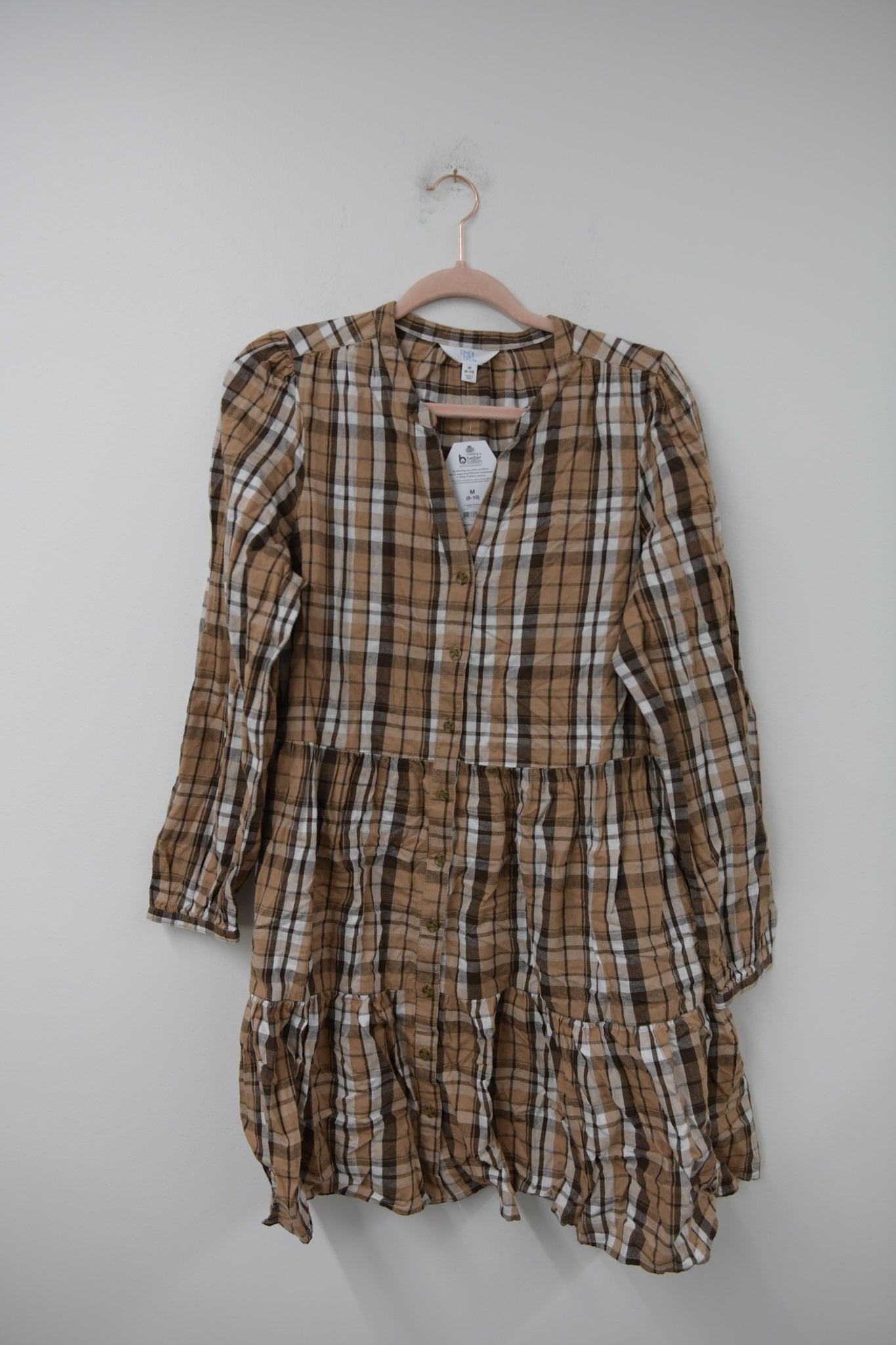 Time and Tru long sleeve mini plaid dress Size M / NWT