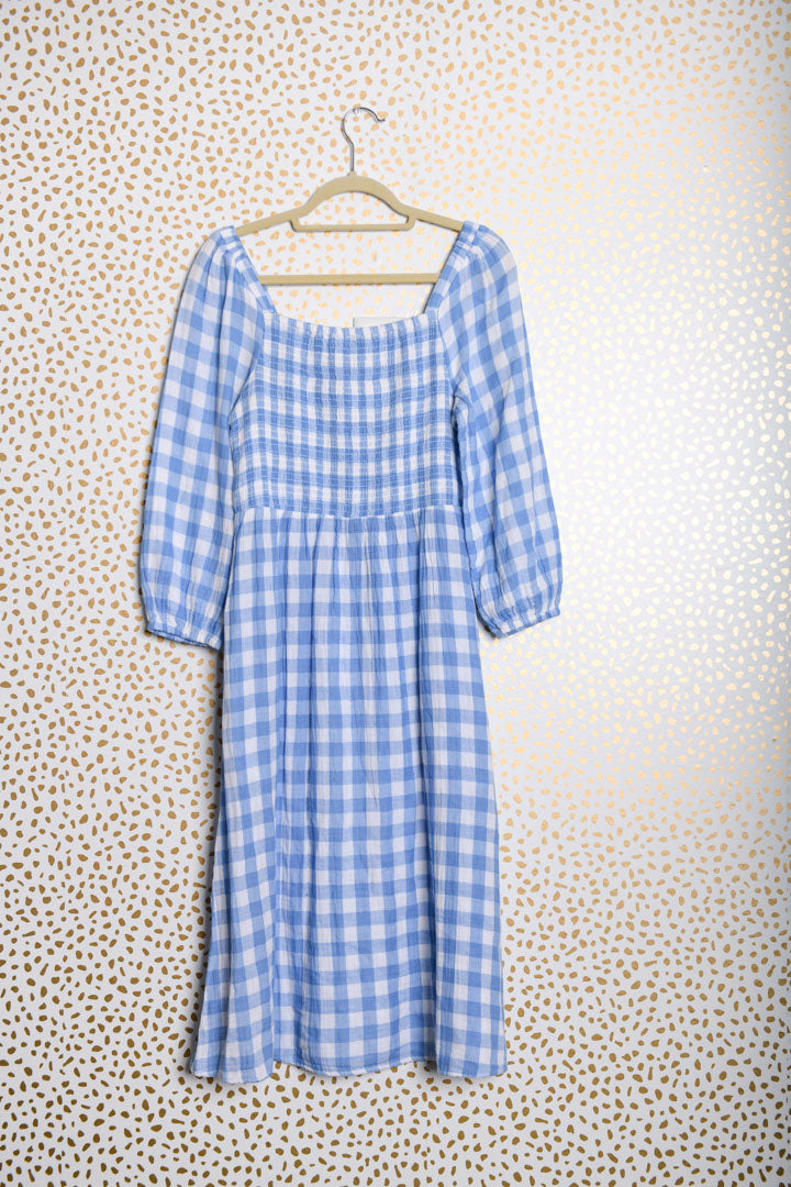 Beach Lunch Lounge smocked long sleeve midi dress Size S \ EUC