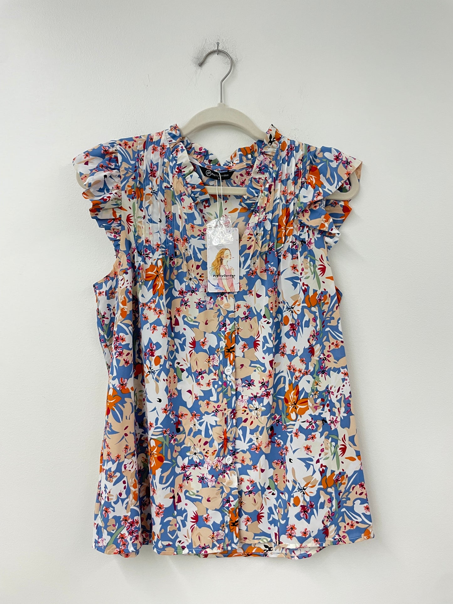 Amazon sleeveless ruffle blouse Size S /NWT