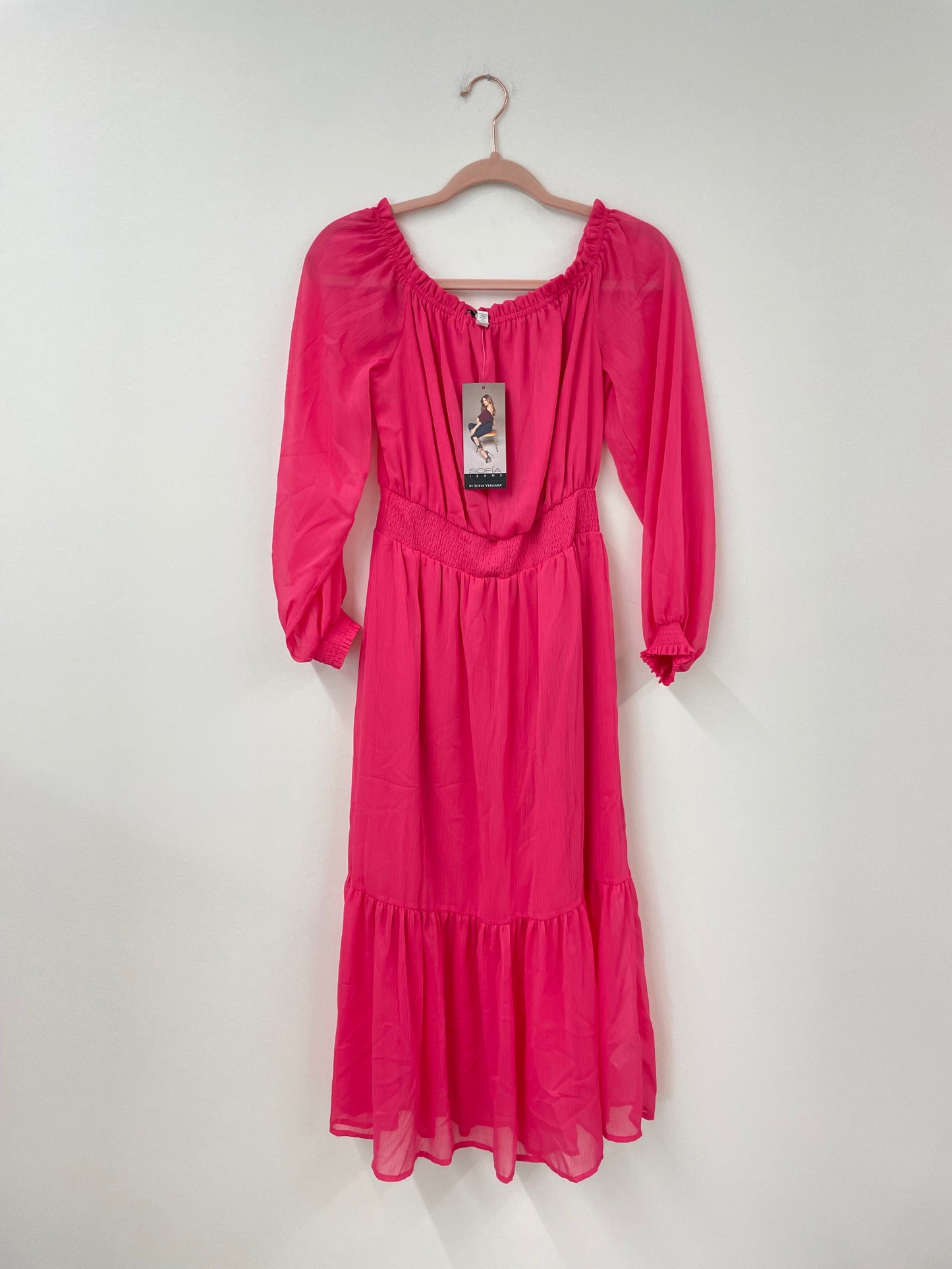 Sofia sheer midi dress wear it 2 ways -off the shoulder/ with sleeves Size S /NWT