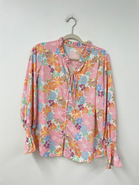 Amazon long sleeve button down blouse Size S /NWT