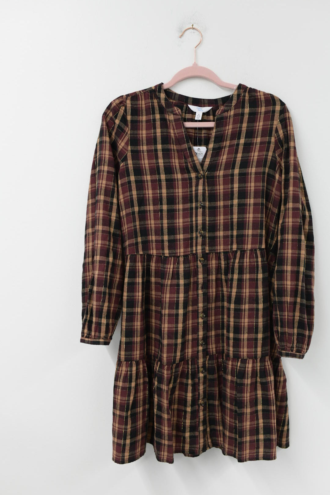 Time and Tru flannel tiered mini dress Size S / NWT
