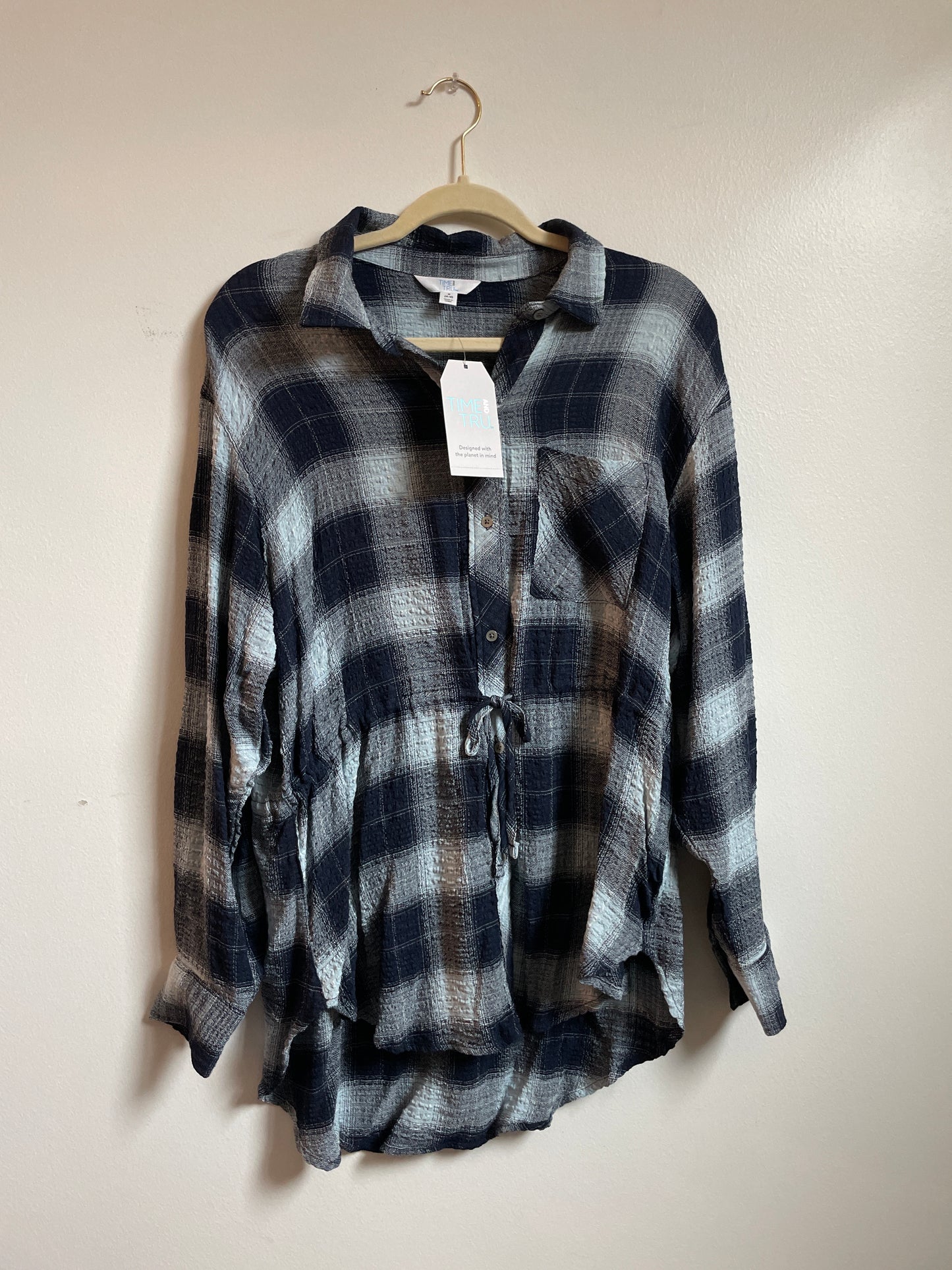 Time and Tru Button Down Drawstring Shirt with Long Sleeves \ Size S \ NWT