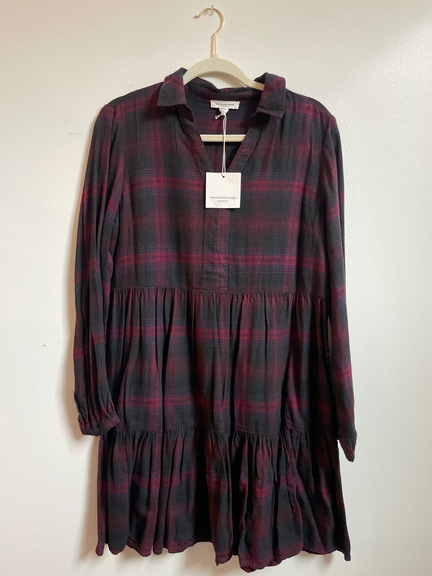 Beach Lunch Lounge plaid long sleeve dress