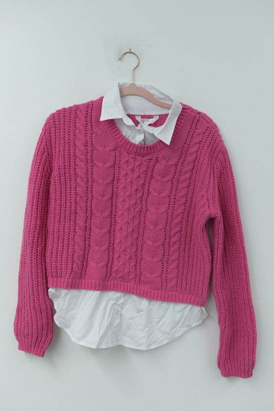 No Boundaries Cropped Cable Knit Sweater Twofer Size M /NWT