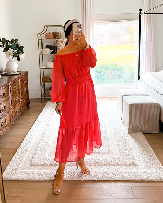 Sofia sheer midi dress wear it 2 ways -off the shoulder/ with sleeves Size S /NWT