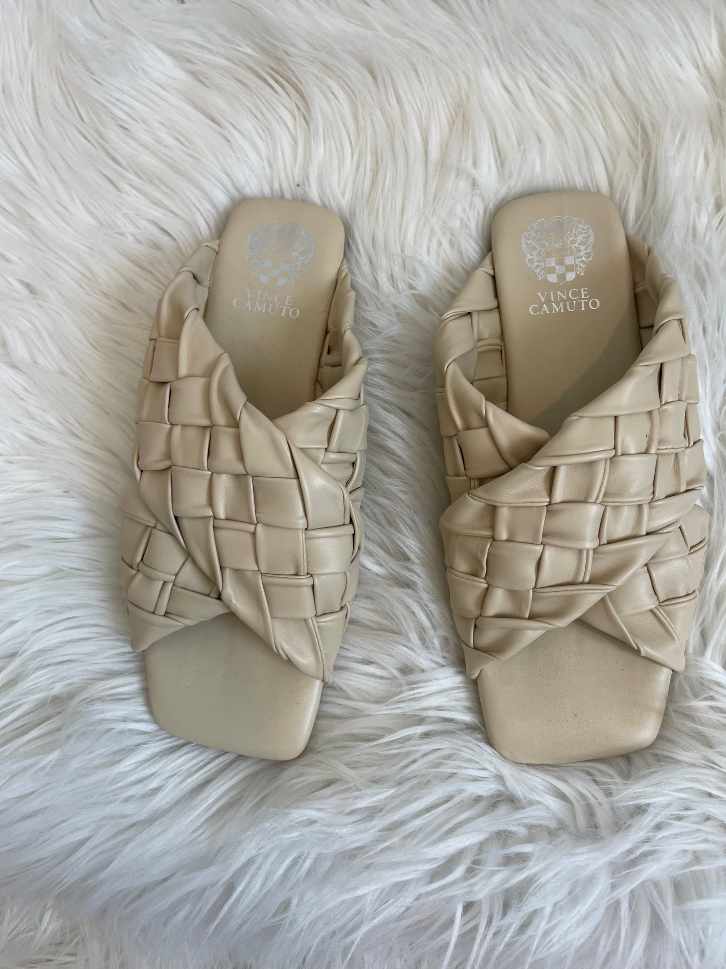 Vince Camuto Anella Woven Crossover Slide Sandal Bone Size 7.5