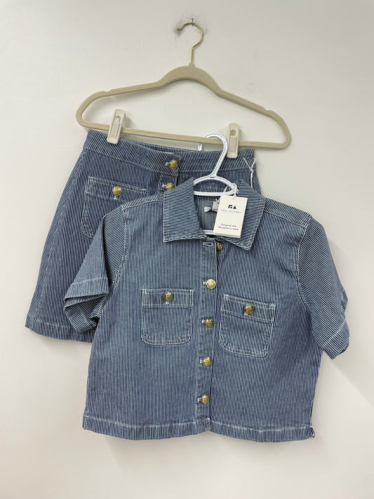 Free Assembly crop denim shirt and button mini skirt set / NWT