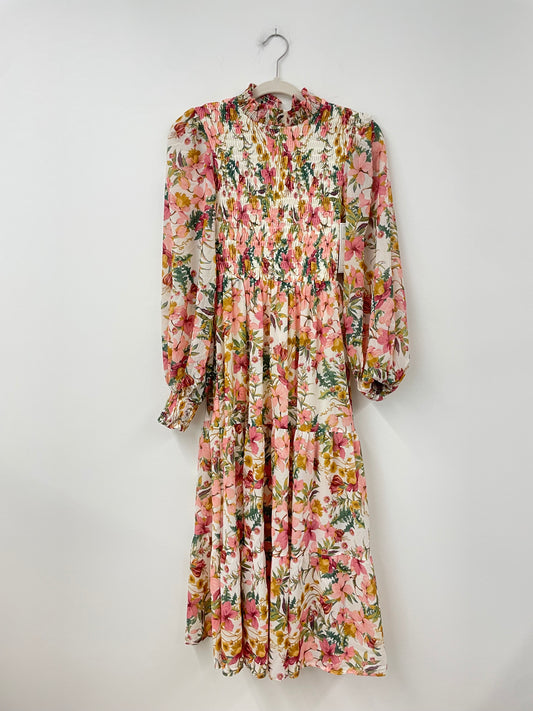 Aura long sleeve smocked maxi dress Size S/ EUC