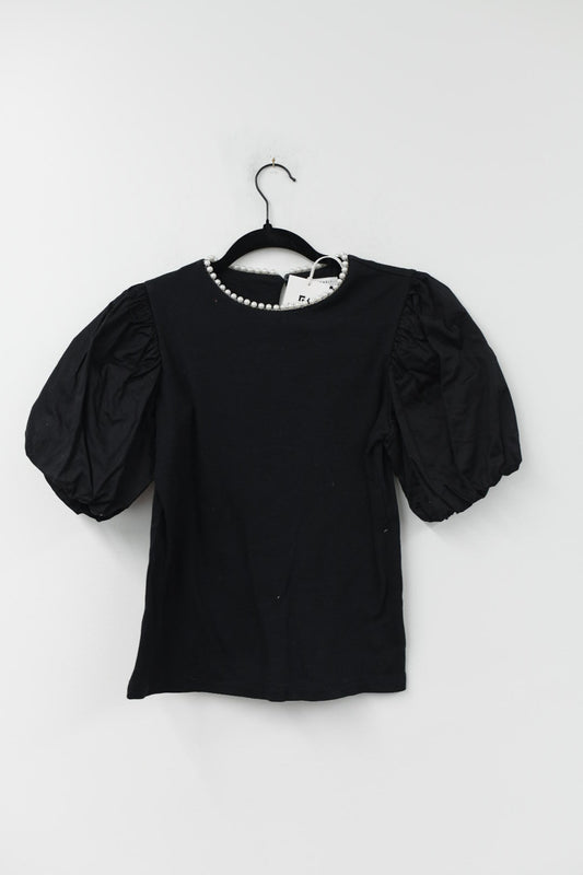 Free Assembly puffed sleeve top with pearl neck detail Size S / NWT