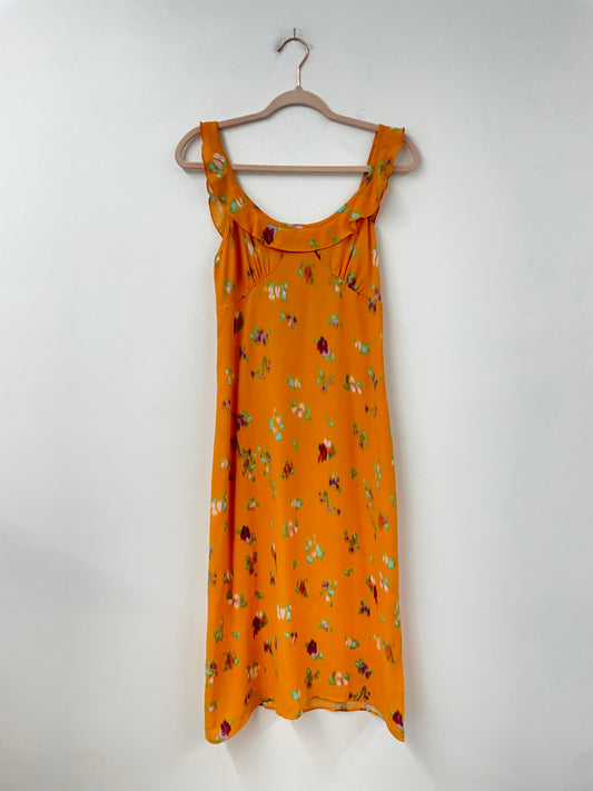 Scoop satin ruffle midi dress Size S / NWT