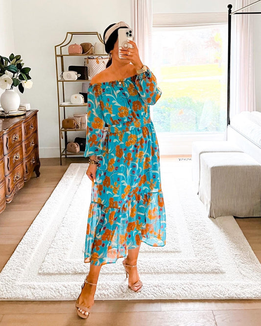 Sofia sheer midi dress wear it 2 ways -off the shoulder/ with sleeves Size S /NWT