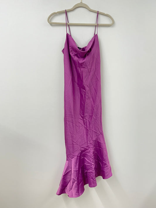 Scoop satin asymmetrical ruffle cami midi dress Size S/NWT