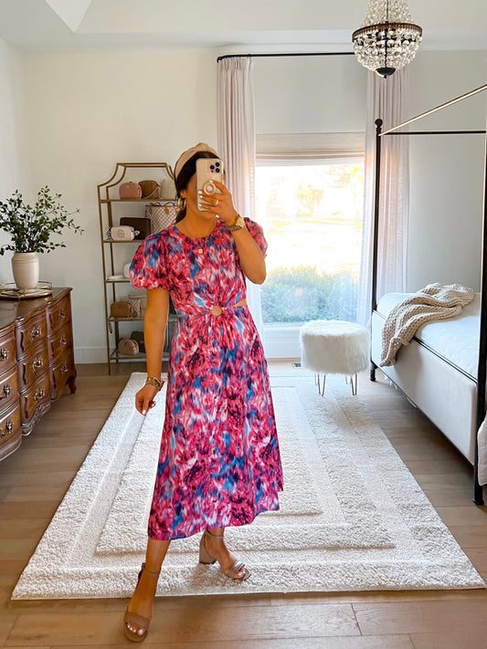 Scoop puffed sleeve o-ring midi dress Size S / NWT