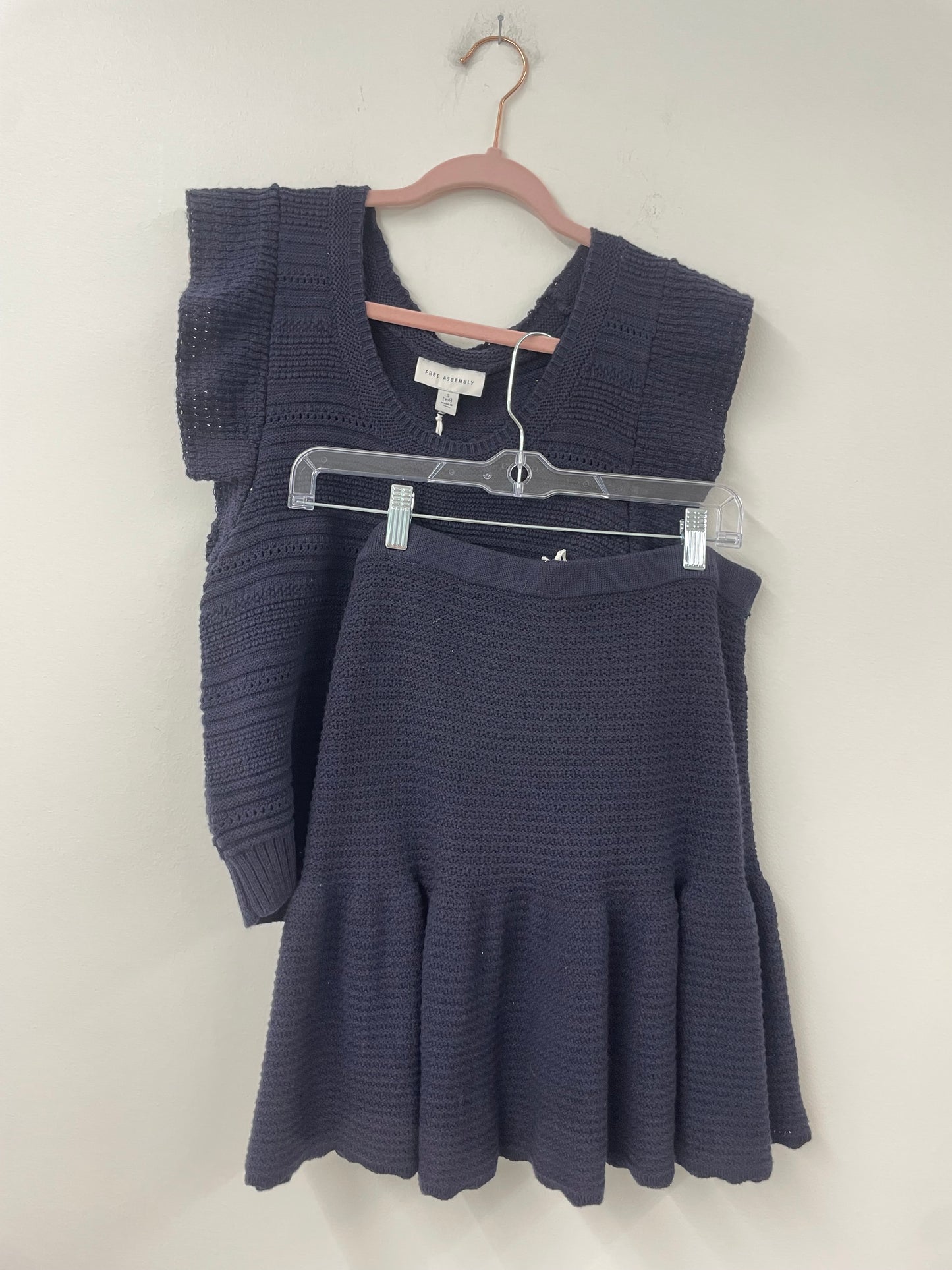 Free Assembly flutter sleeve crochet tank with flare mini skirt set  Size S  / NWT