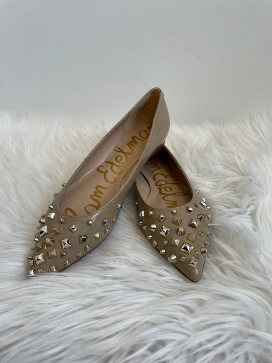 Sam Edelman Flats Beige Faux Patent Leather Pointed Toe Studded Shoes Size 7.5