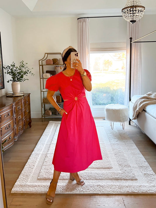 Scoop puffed sleeve o-ring midi dress Size S / NWT