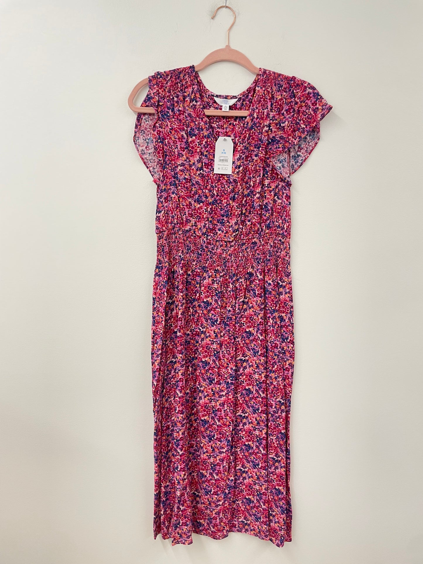 Time and Tru  flutter sleeve smocked waist midi dress Size S / NWT