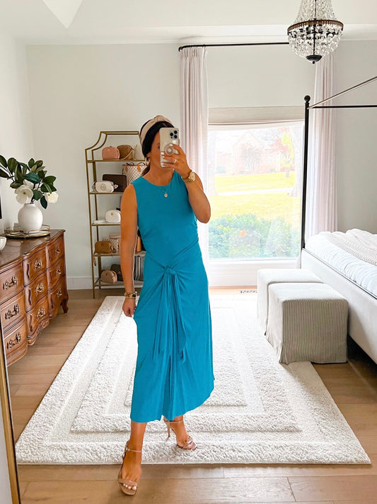 Sofia ruched tie tank midi dress Size M /NWT