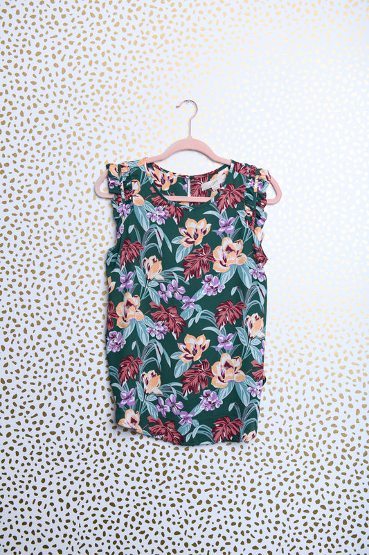 Loft floral tank with ruffled sleeves Size S \ EUC