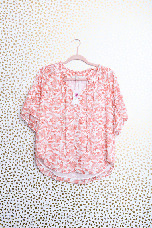 Loft floral short sleeve v neck blouse Size S \ NWT