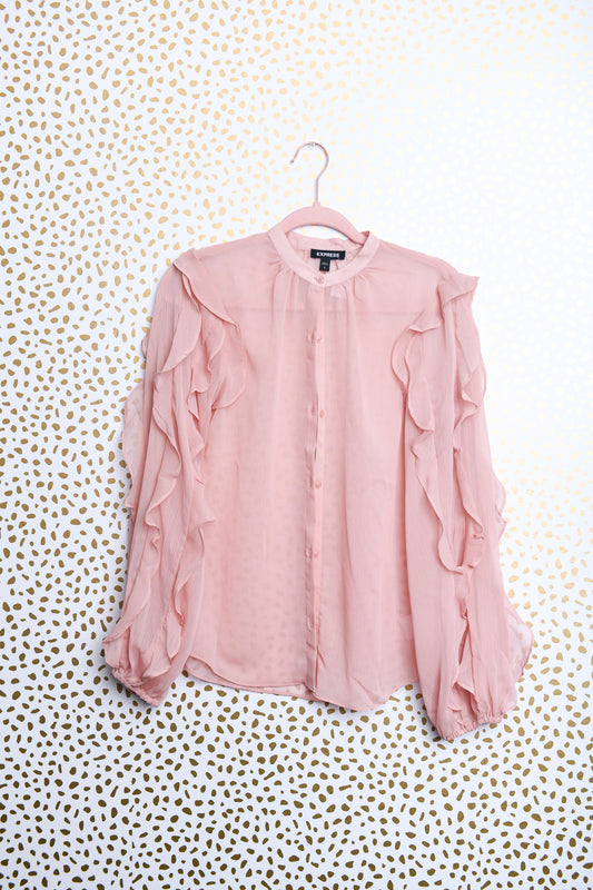 Express ruffled long sleeve button down blouse Size S \ EUC