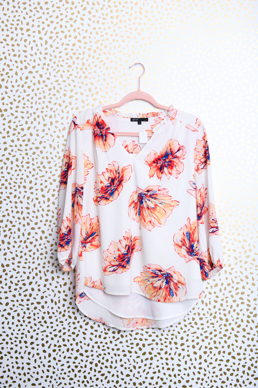 Gibson floral v neck 3/4 sleeve blouse Size S \ EUC