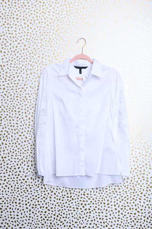 Black House White Market long sleeve button down blouse with detailed sleeved Size4 \ EUC