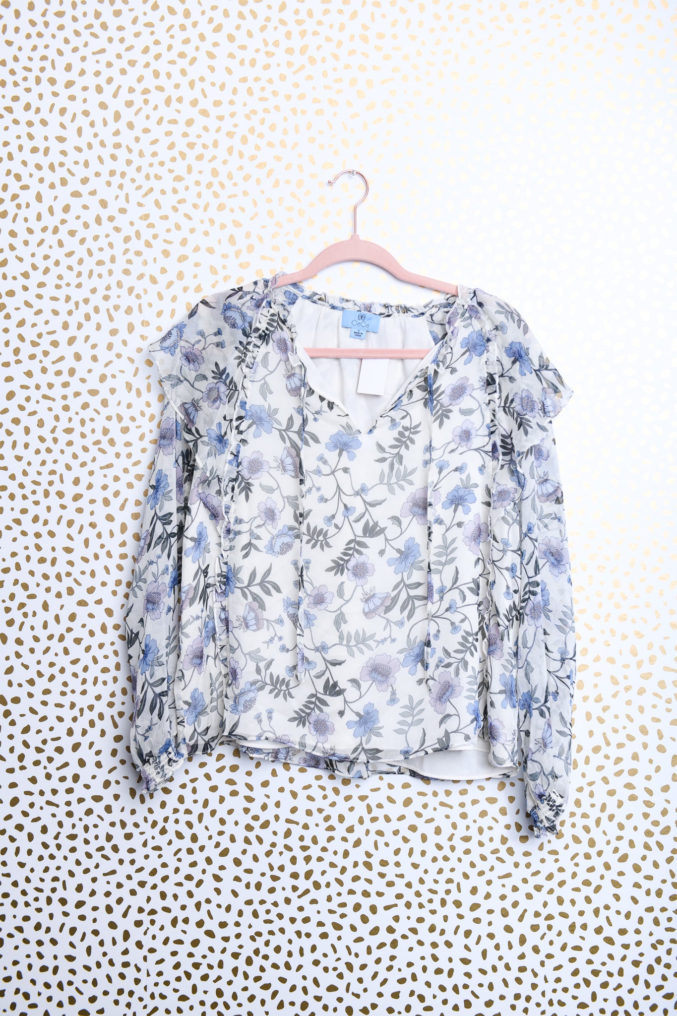 Cece long sleeve floral ruffle blouse Size S \ EUC