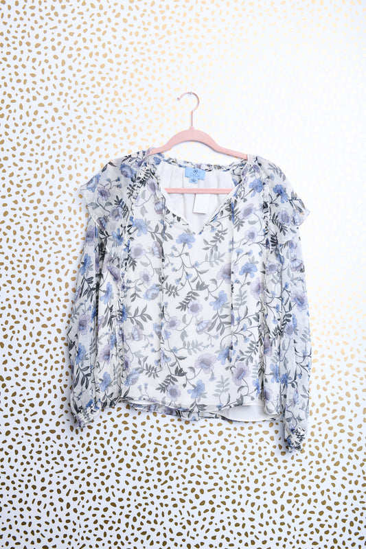 Cece long sleeve floral ruffle blouse Size S \ EUC