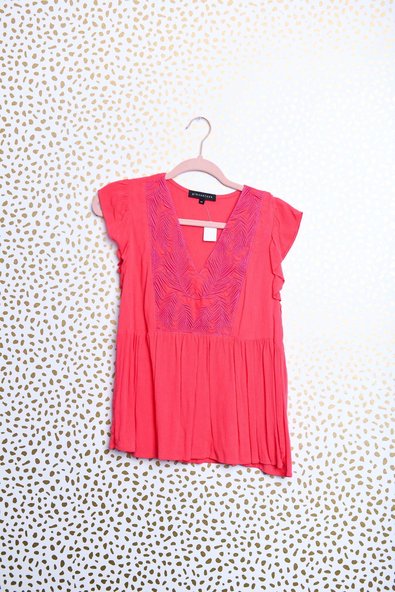 Gibson Look short sleeve top with ruffled sleeves Size XS\EUC