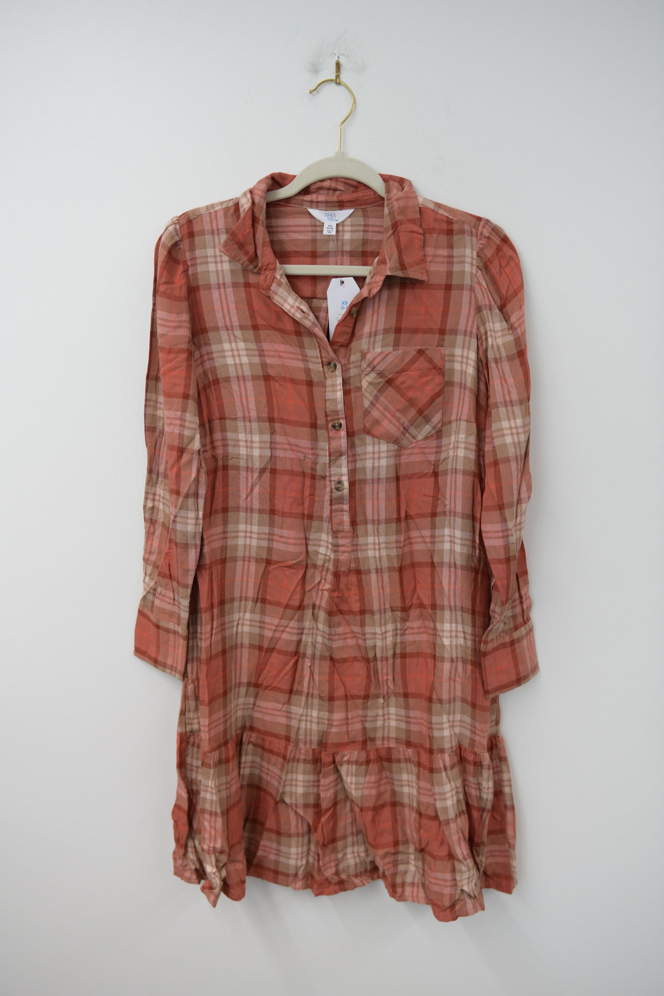 Time and Tru plaid mini shirt dress Size XS / NWT