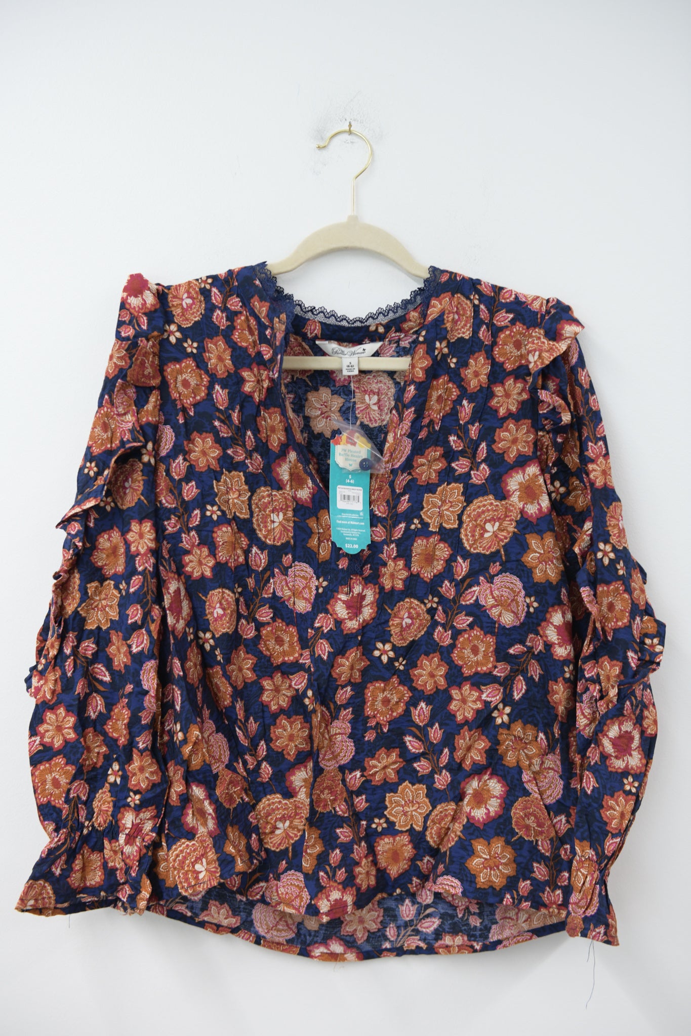 Pioneer Woman long sleeve pleated ruffle blouse Size S / NWT