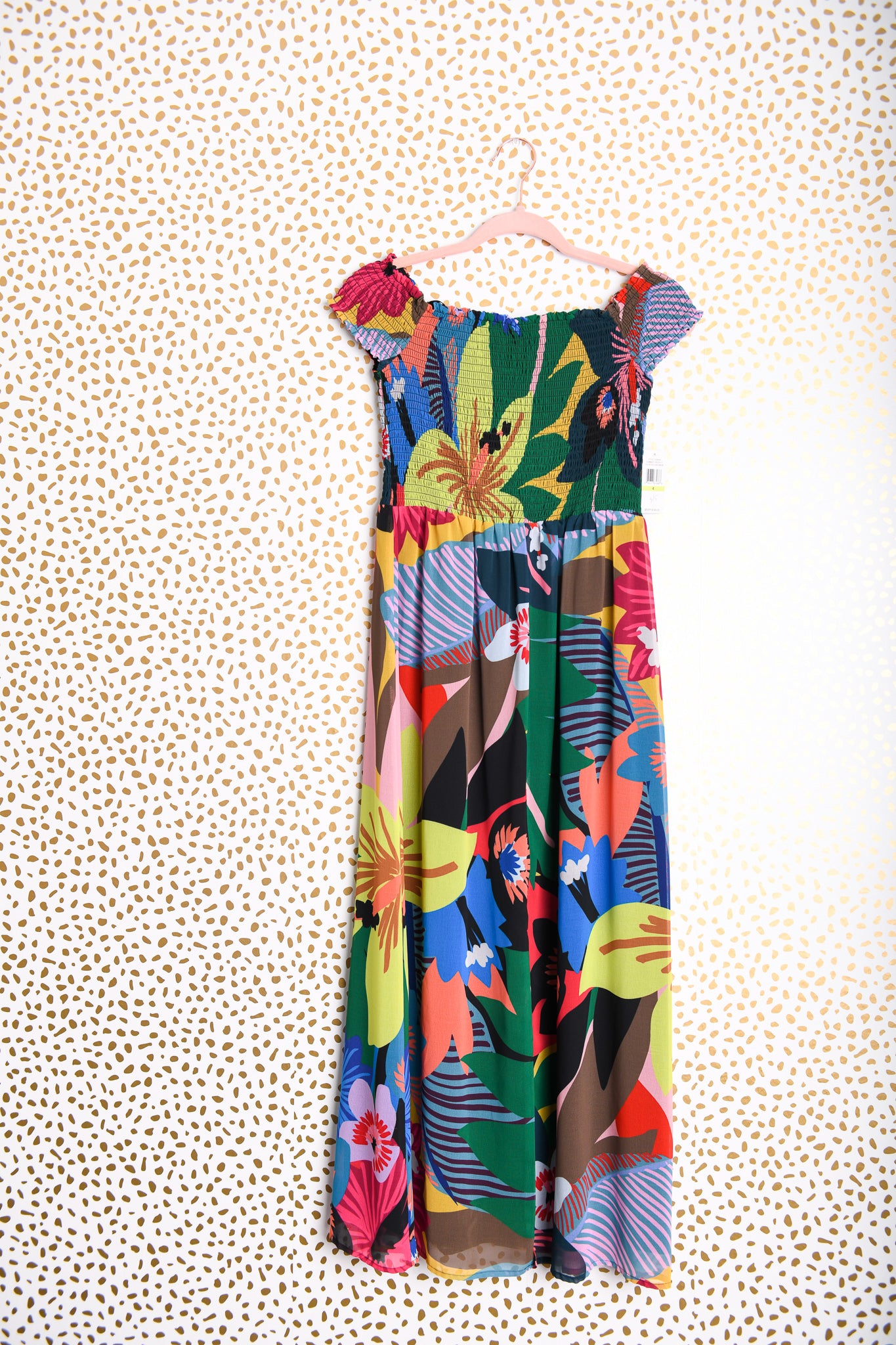 CeCe printed smocked maxi Size 4\NWT