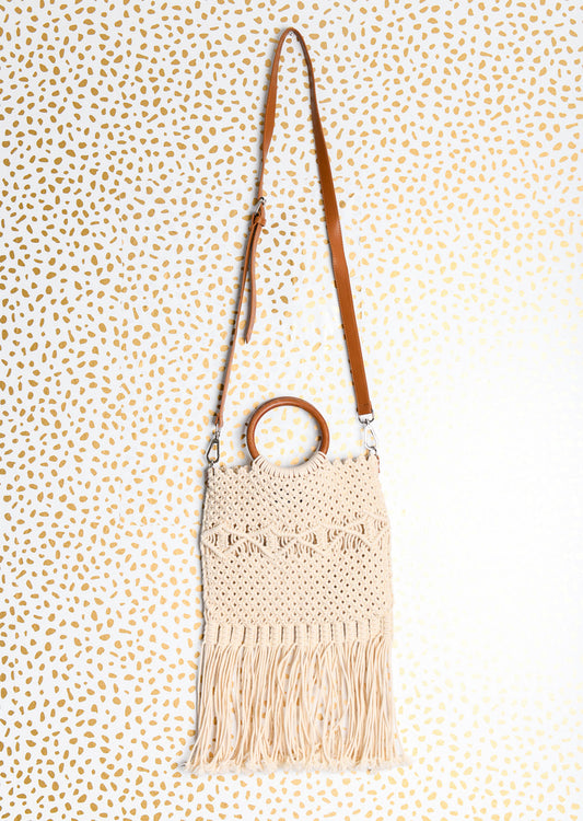 Scoop macrame woven crossbody bag